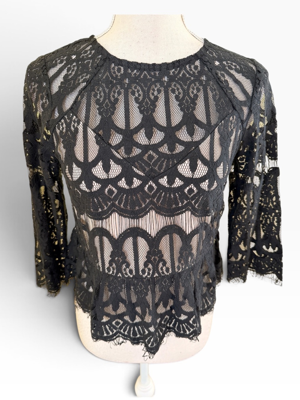 Elliatt Black Lace Sheer 3/4 Sleeve Blouse XS